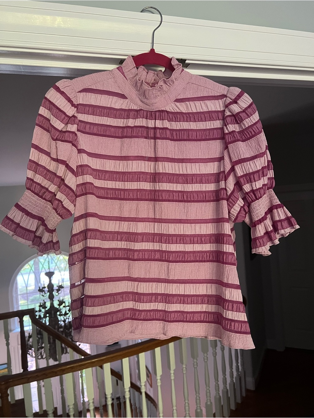 Hunter Bell Striped Ruffle Neck Top
